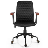 Velvet Home Office Chair with Wooden Armrest-Black