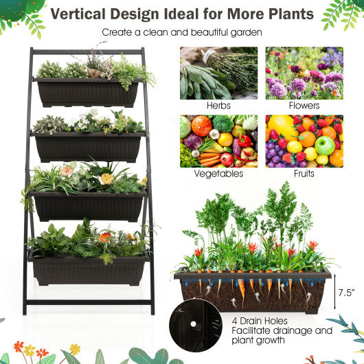 4-Tier Vertical Raised Garden Bed with 4 Containers and Drainage Holes-M