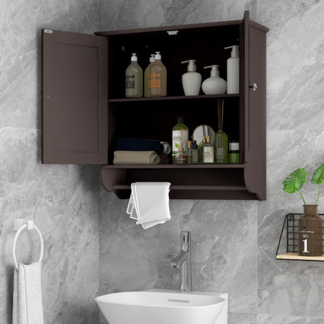 Wall Mounted Bathroom Storage Medicine Cabinet with Towel Bar-Brown