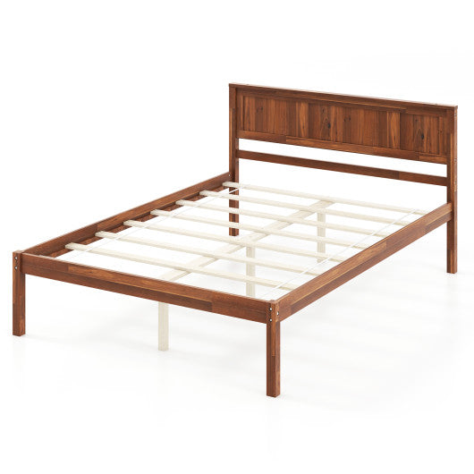 Twin/Full/Queen Size Bed Frame with Wooden Headboard and Slat Support-Full Size