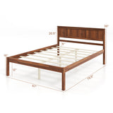 Twin/Full/Queen Size Bed Frame with Wooden Headboard and Slat Support-Full Size