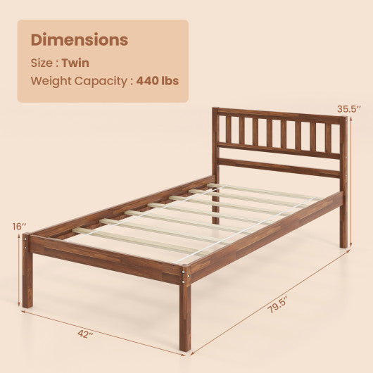 Twin/Full/Queen Size Wood Bed Frame with Headboard and Slat Support-Twin Size