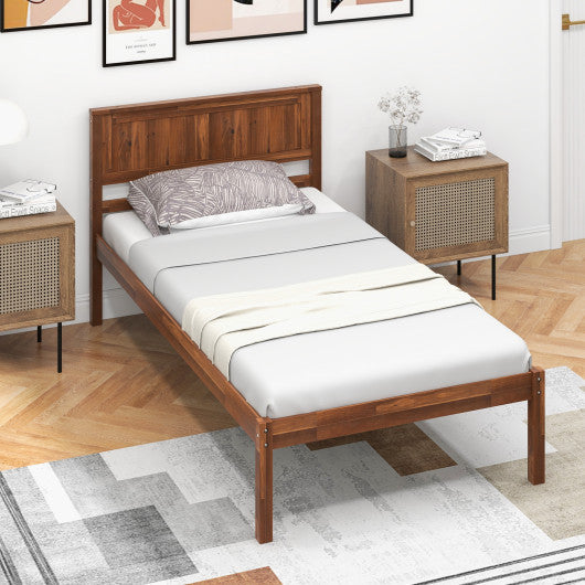 Twin/Full/Queen Size Bed Frame with Wooden Headboard and Slat Support-Twin Size