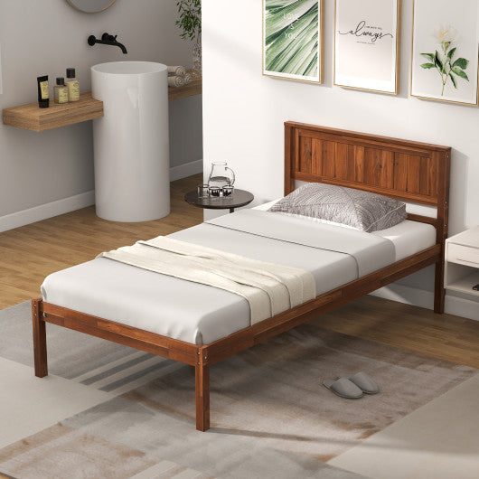 Twin/Full/Queen Size Bed Frame with Wooden Headboard and Slat Support-Twin Size
