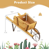 Wooden Wagon Planter with 9 Magnetic Accessories for Garden Yard-Walnut