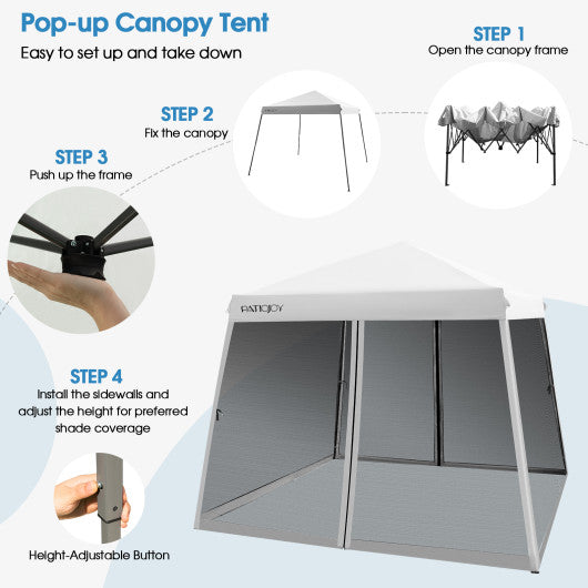 10 x 10 Feet Pop Up Canopy with with Mesh Sidewalls and Roller Bag-White