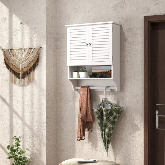 2-Doors Bathroom Wall-Mounted Medicine Cabinet with Towel Bar-White