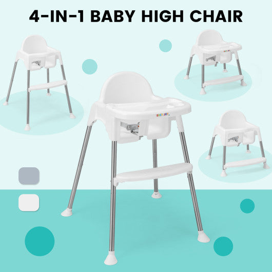 4-in-1 Convertible Baby High Chair with Removable Double Tray-White