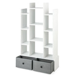12-Tier Open-Back Freestanding Bookshelf with Drawer-White
