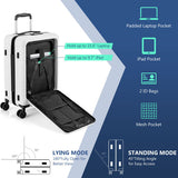 20 Inch Carry-on Luggage PC Hardside Suitcase TSA Lock with Front Pocket and USB Port-White