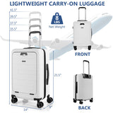 20 Inch Carry-on Luggage PC Hardside Suitcase TSA Lock with Front Pocket and USB Port-White