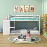 Twin Size Bunk Bed with Convertible Bookcase and Ladder-White
