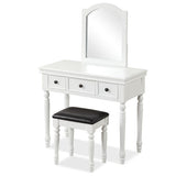 Makeup Vanity Table and Stool Set with Detachable Mirror and 3 Drawers Storage-White