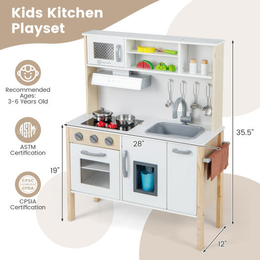 Wooden Pretend Play Kitchen Set for Toddlers-White