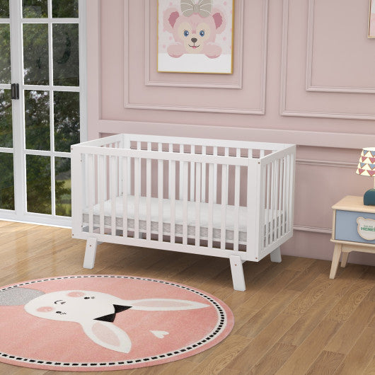 Rubber Wood Baby Crib with Adjustable Mattress Heights and Guardrails White