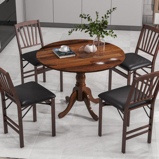 Wooden Dining Table with Round Tabletop and Curved Trestle Legs-Walnut