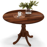 Wooden Dining Table with Round Tabletop and Curved Trestle Legs-Walnut