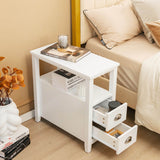 End Table Wooden with 2 Drawers and Shelf Bedside Table-White