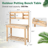 Large Garden Potting Bench Table with Display Rack and Hidden Sink-Natural