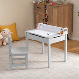 Wooden Kids Table and Chair Set with Storage and Paper Roll Holder-Gray