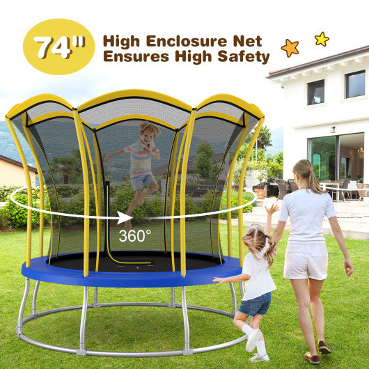 8 Feet Outdoor Unique Flower Shape Trampoline with Enclosure Net-Yellow