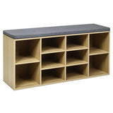 10-Cube Organizer Shoe Storage Bench with Cushion for Entryway-Beige