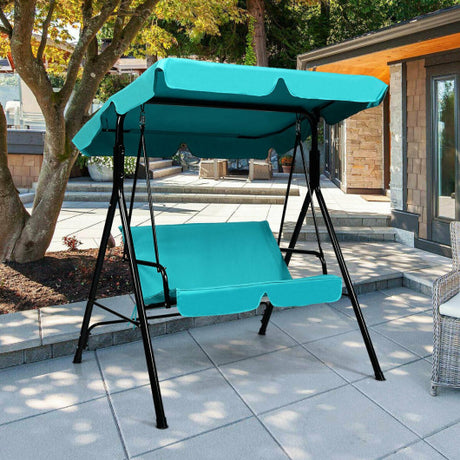 Steel Frame Outdoor Loveseat Patio Canopy Swing with Cushion-Blue