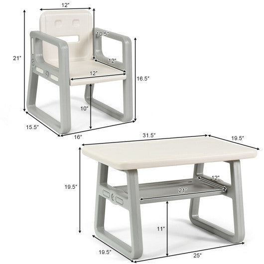 Kids Table and 2 Chairs Set with Storage Shelf-White