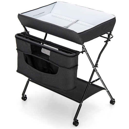 Portable Adjustable Height Newborn Nursery Organizer  with wheel-Black