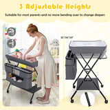 Portable Adjustable Height Newborn Nursery Organizer with wheel-Gray