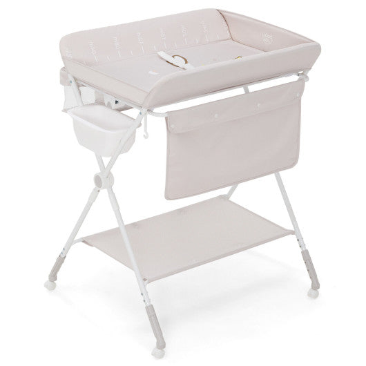 Foldable Baby Changing Table with Wheels-Beige