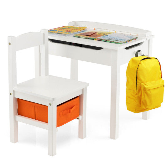 Wood Activity Kids Table and Chair Set with Storage Space-Natrual
