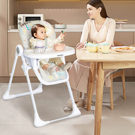 Baby High Chair Folding Feeding Chair with Multiple Recline and Height Positions-Gray