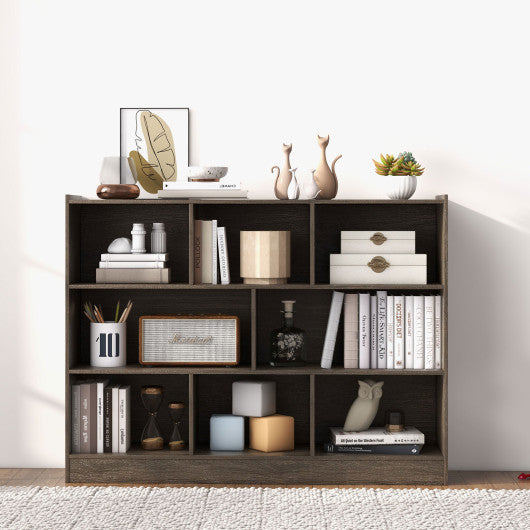 3-Tier Open Bookcase 8-Cube Floor Standing Storage Shelves Display Cabinet-Gray