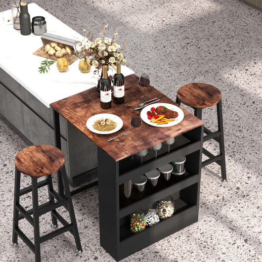 3 Pieces Bar Table Set with Storage