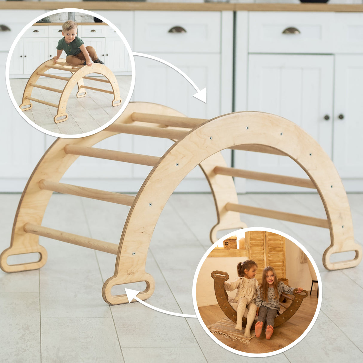 Climbing Arch & Rocker Balance - Montessori Climbers for Kids 1-7 y.o. – Beige