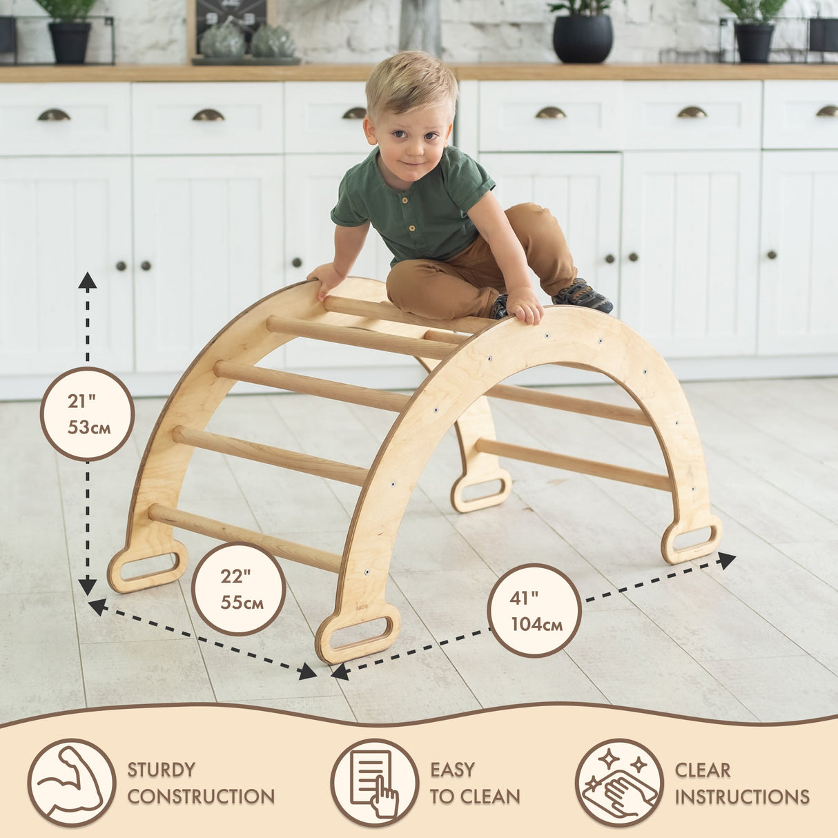 Climbing Arch & Rocker Balance - Montessori Climbers for Kids 1-7 y.o. – Beige