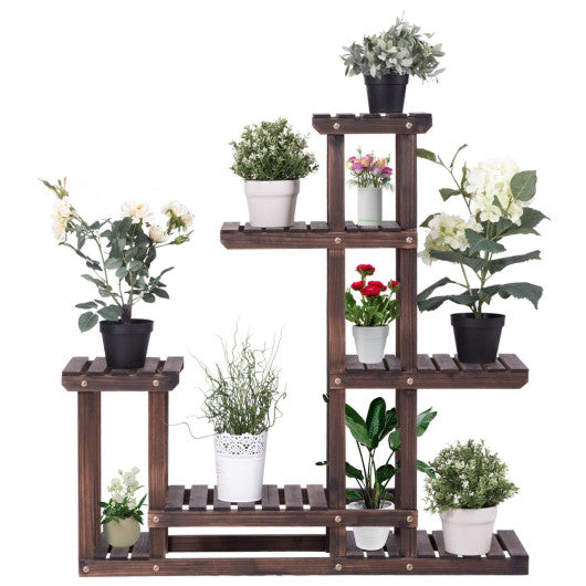 6-Tier Garden Wooden Plant Flower Stand Shelf for Multiple Plants Indoor or Outdoor