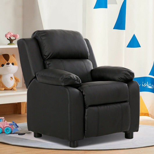 Kids Deluxe Headrest  Recliner Sofa Chair with Storage Arms-Black