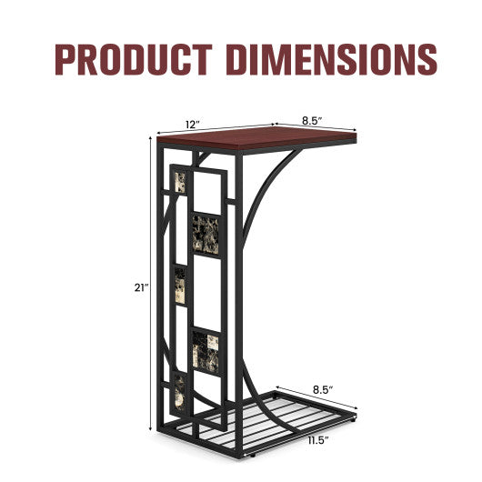 C-Shaped End Side Sofa Narrow Snack Table for Living Room-Brown