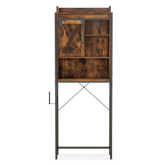 4-Tier Multifunctional Toilet Sorage Cabinet with Adjustable Shelf and Sliding Barn Door-Rustic Brown