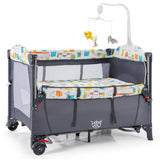 5-in-1 Baby Nursery Center Foldable Toddler Bedside Crib with Music Box