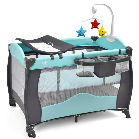 3-in-1 Baby Playard Portable Infant Nursery Center with Music Box-Green