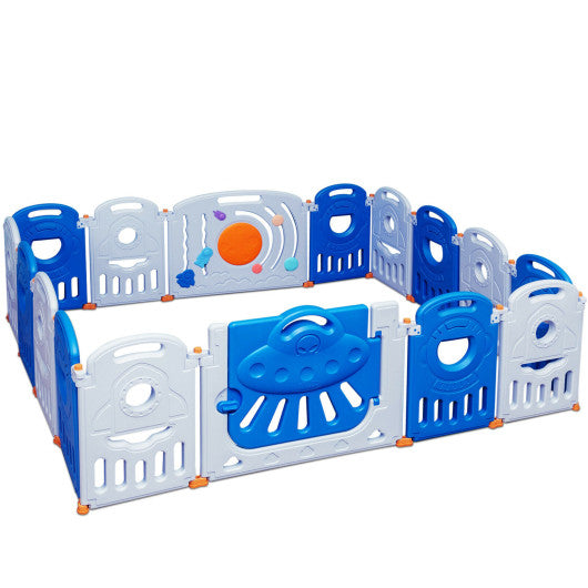 16-Panel Baby Playpen Safety Play Center with Lockable Gate-Blue
