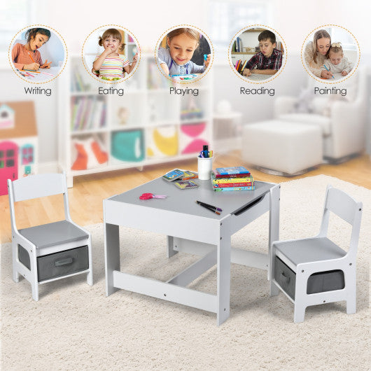 Kids table chairs set with discount storage boxes blackboard whiteboard drawing