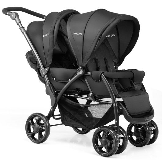 Foldable Lightweight Front Back Seats Double Baby Stroller-Black