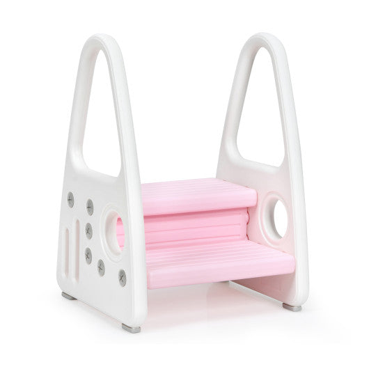Kids Step Stool Learning Helper with Armrest for Kitchen Toilet Potty Training-Pink