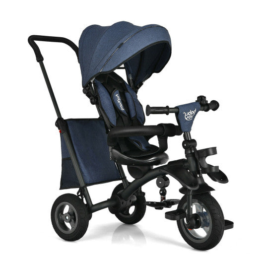 7-In-1 Baby Folding Tricycle Stroller with Rotatable Seat-Blue