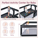 Portable Extra-Large Safety Baby Fence with Ocean Balls and Rings-Black