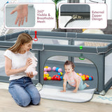 Portable Extra-Large Safety Baby Fence with Ocean Balls and Rings-Gray